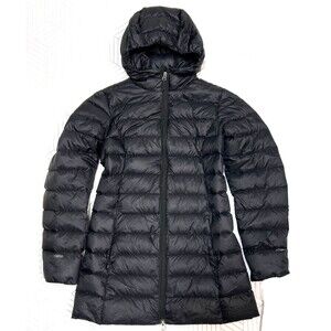 Eddie Bauer Down Jacket Womens size XS Black EB650 Hooded Packable Lightweight